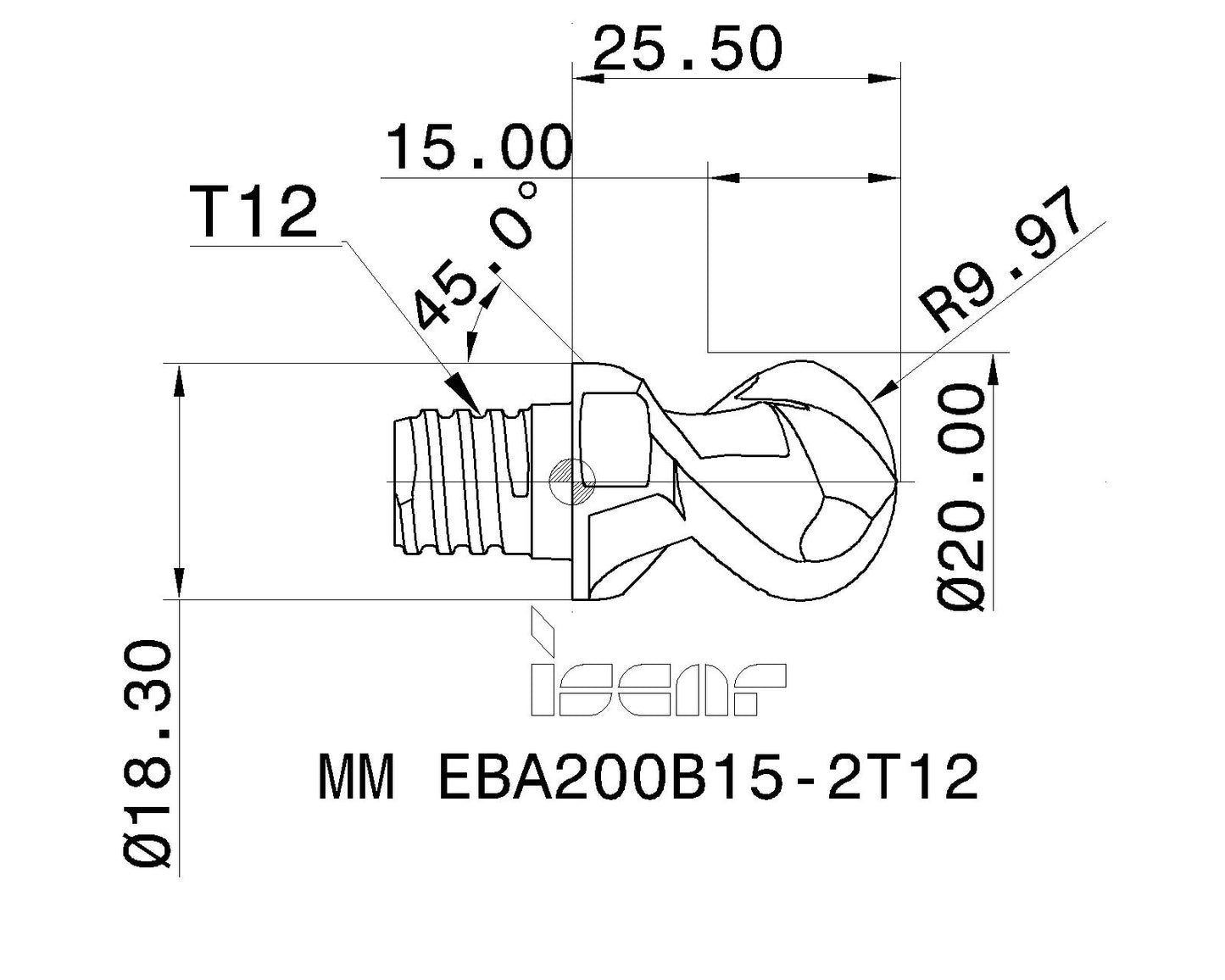 ISCAR Fräsköpfe DM 20, Multi Master Gewinde T12, Aluminiumbearbeitung