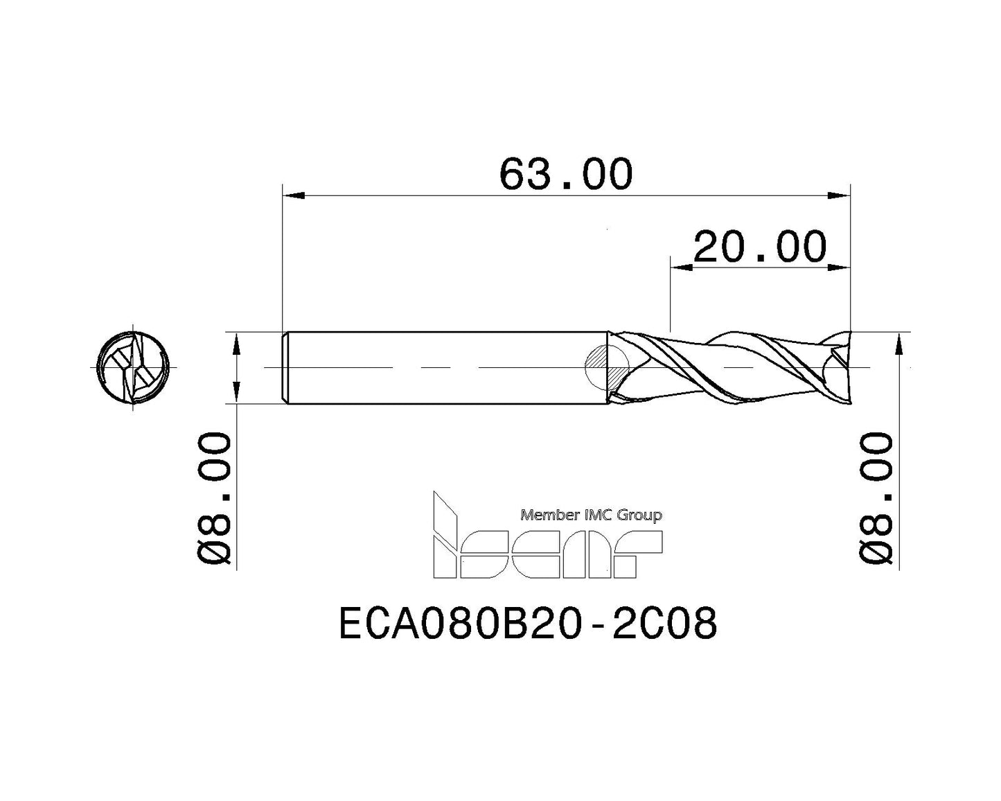 ISCAR Präzisions Vollhartmetall Schaftfräser Ø 8 mm R 0, 2-Schneider für Aluminiumbearbeitung