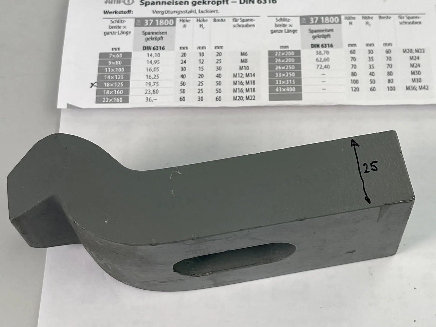 Spanneisen gekröpft 18x125 mm, amf 71068, gebraucht