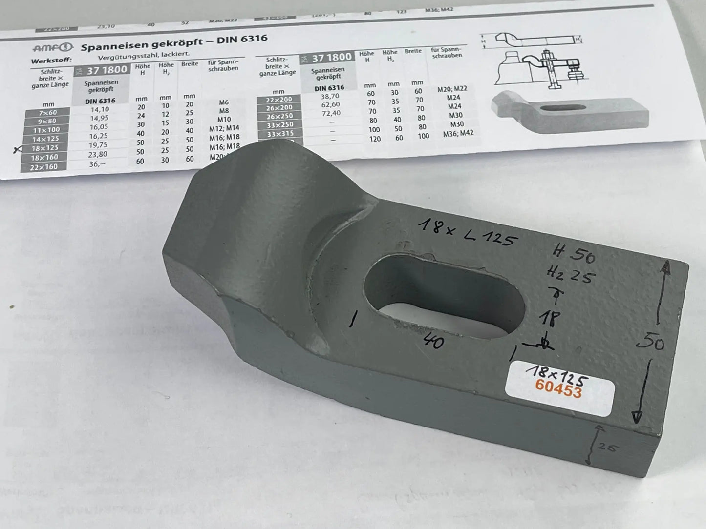Spanneisen gekröpft 18x125 mm, amf 71068, gebraucht