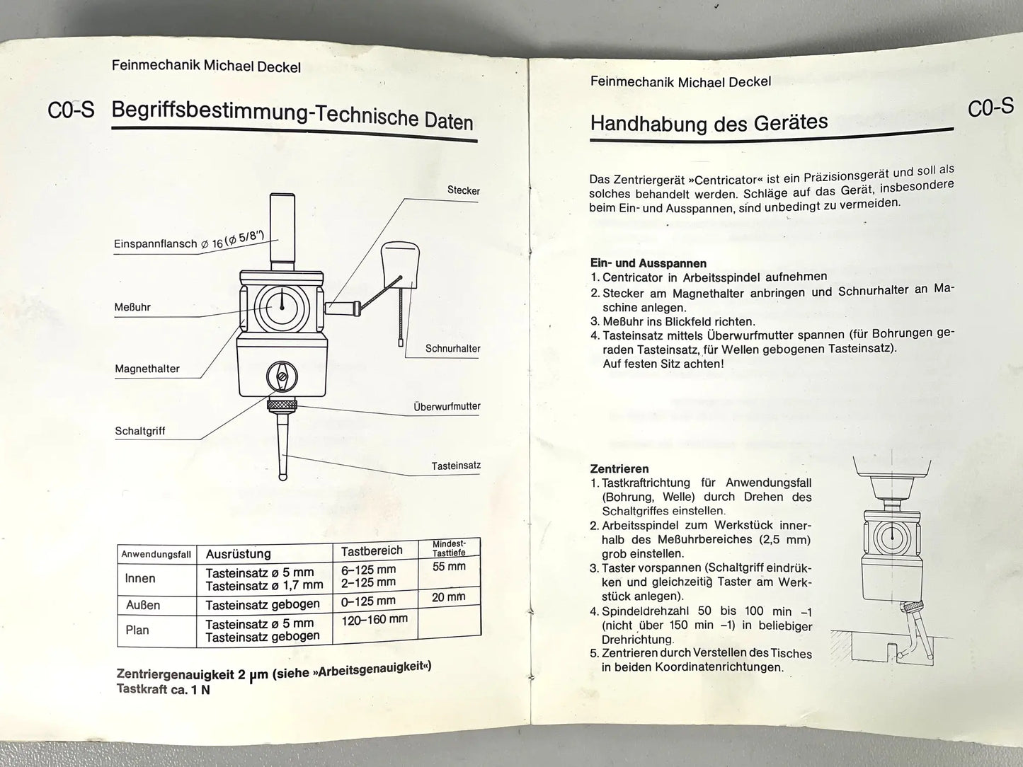 Zentriergerät C OS mit Spannschaft Ø 16mm, gebraucht