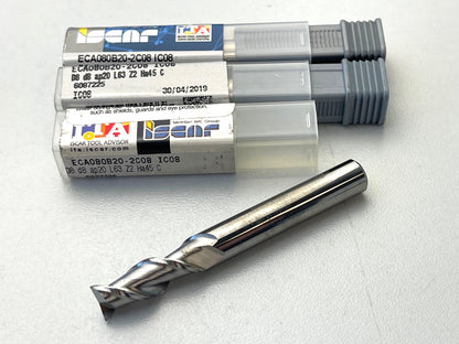 ISCAR Präzisions Vollhartmetall Schaftfräser Ø 8 mm R 0, 2-Schneider für Aluminiumbearbeitung