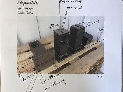 Aufspann Säulen massiv Stahl H 320, 120x120mm gebraucht