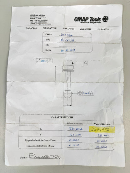 Kalibrierkugel Ø 38mm L 334 mm gebraucht, HSK 63A #80124