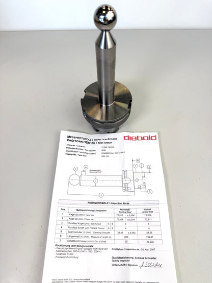 Kalibrierkugel HSK 100 gebraucht, Diebold mit Zertifikat # 80108