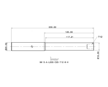 ISCAR zylindrischer Schaft für Wechselköpfe T12, L 200mm, DM 20mm, gebraucht